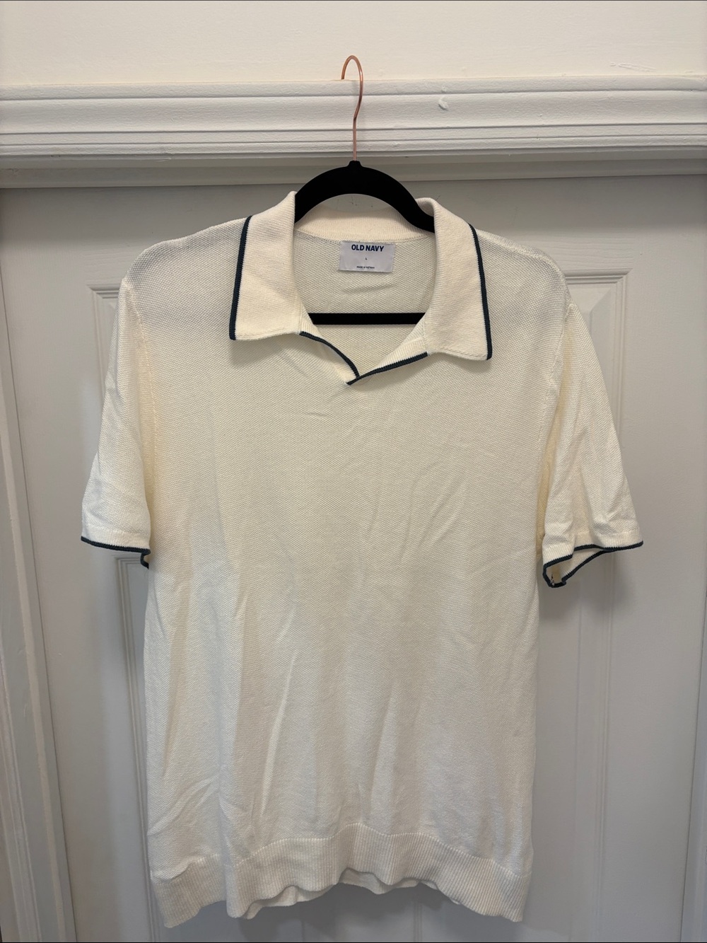 Old Navy Men's Cream Polo with Navy Trim